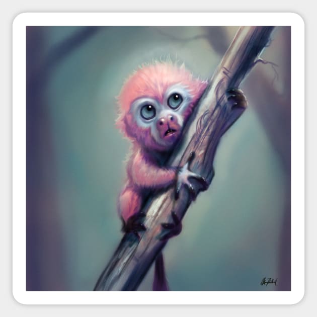 Pink little monkey Sticker by Artofokan